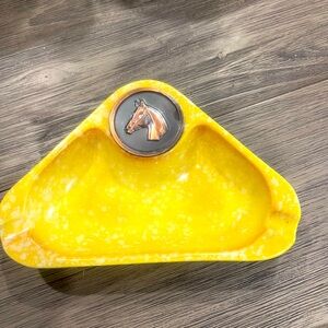Roseville Pottery Yellow Ashtray with Horse Emblem